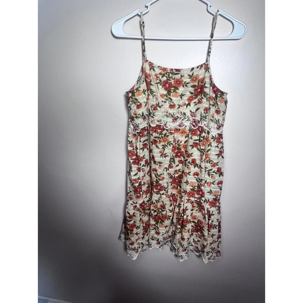 American Eagle Floral Babydoll Mini Dress Medium Lace Trim Boho Cottagecore M - Picture 2 of 10